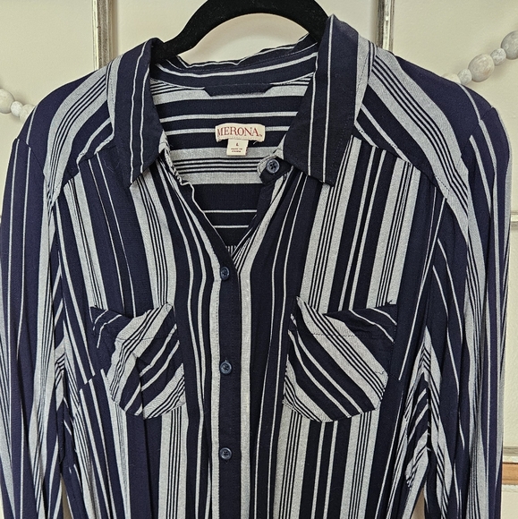 Merona Striped Dress Button-Down Women's Large - Picture 3 of 5